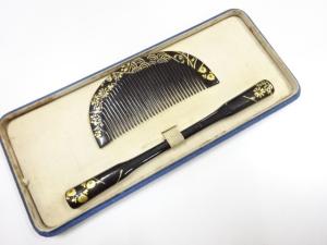 アンティーク　漆塗り蒔絵　櫛・笄セット